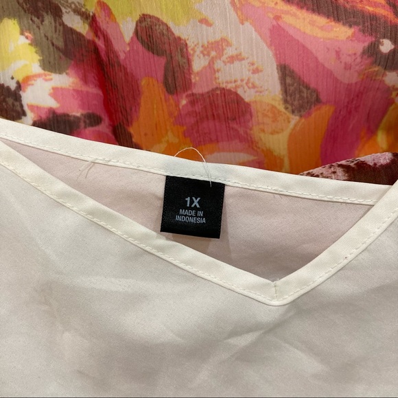 Christopher & Banks XL colorful sunset sheer button up white satin under shirt - Picture 8 of 9